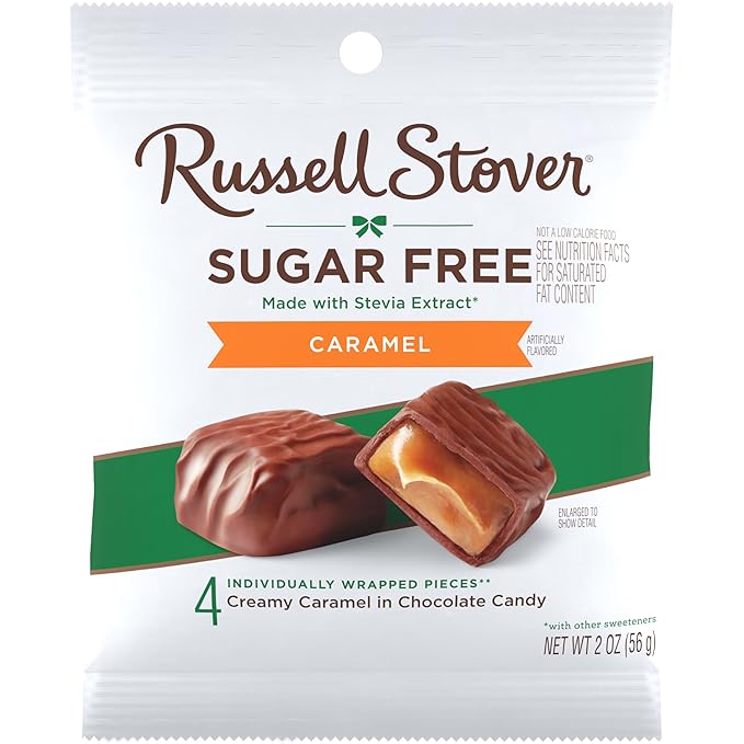 RUSSELL STOVER Sugar Free Caramel in Chocolate Candy, 2 oz. bag (Pack of 10)