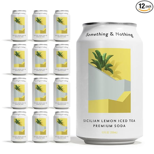 Something & Nothing Flavoured Sparkling Water - Lightly Carbonated, Full Flavoured with Added Grape & Lemon Juice | Vegan & Low Calorie Soda with Rooibos| 355ml Cans, Pack of 12 (Sicilian Lemon Iced Tea)