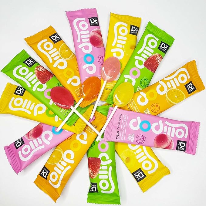 DC24 DAILY CARE Sugar Free Lollipops with Vitamin C, Healthy Suckers with Xylitol, Assorted Fruit Flavored Hard Candy for Kids, Non-GMO, Gluten Free, 24 Count