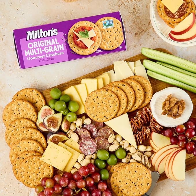 Milton's Gourmet Crackers Variety Bundle (Original Multi-Grain, Everything, Crispy Sea Salt) - Non-GMO Project Verified, Natural Ingredients, Kosher, Great for Charcuterie Boards - 8.4 Oz, Pack of 3