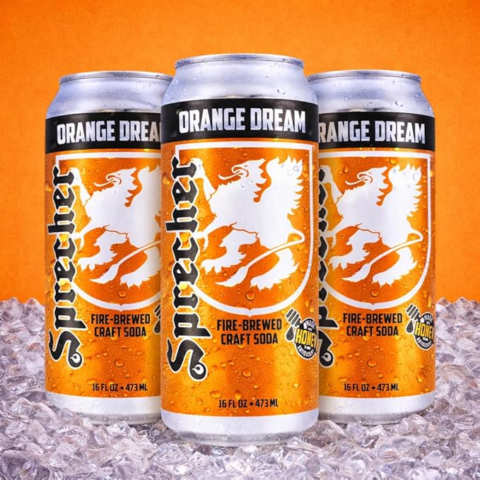 Sprecher Orange Dream 16 fl oz Cans (12 Pack), Fire-Brewed Craft Soda with Real Honey, Gourmet Orange Soda, Caffeine-Free Handcrafted Soft Drink