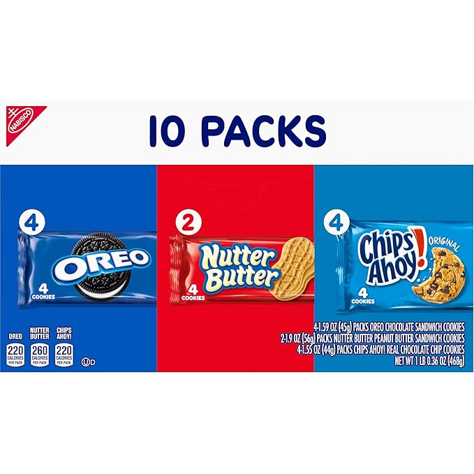 Nabisco Cookies Variety Pack, Oreo, Nutter Butter, Chips AHOY!, 40 Snack Packs (4 Cookies Per Pack, 4 Boxes)