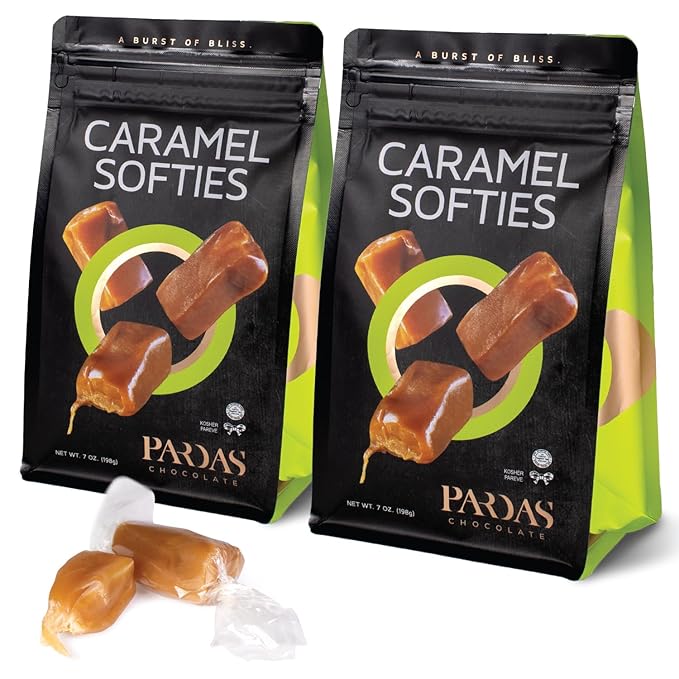 PARDAS Caramel Cream Candy, 7oz Bag, 2 Pack of Caramels Individually Wrapped, Ideal Kosher Candy for Desserts, Parties, Lunchboxes and Holiday Celebrations, Perfect for Snacking and Sharing