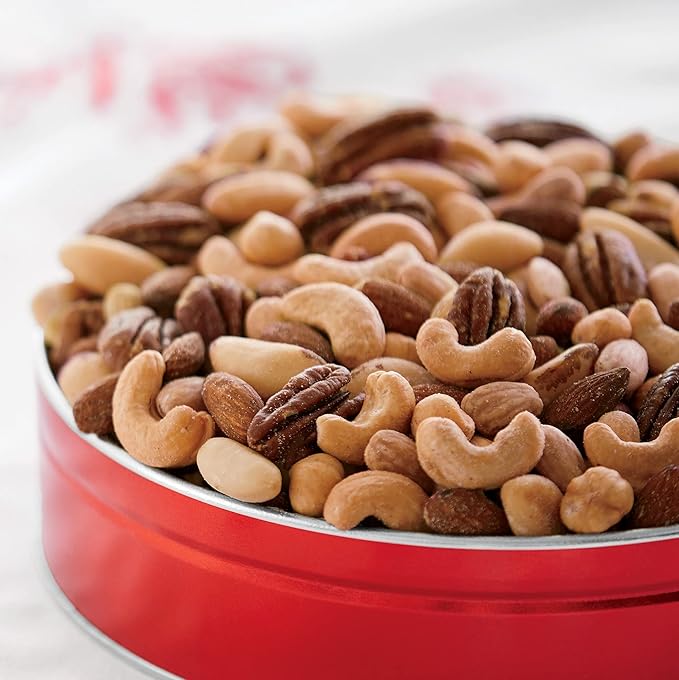 The Swiss Colony Premium Fancy Mixed Nuts in Gift Tin - Pecans, Almonds, Cashews, Brazil Nuts, Filberts (Hazelnuts), No Peanuts, Salted Treats Perfect for Snacking, 1 lb. 12 oz.