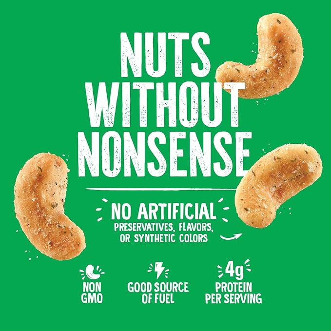 Emerald Nuts Dill Pickle Seasoned Cashews (1-Pack), 5oz Resealable Bag, Non-GMO, Contains No Artificial Preservatives, Flavors or Synthetic Colors