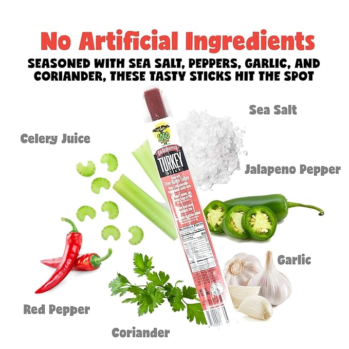 Jalapeño Turkey, Sogo Snacks, No Sugar, Low Carb, Free-Range from a 3rd Generation, Independent Family Farm. Gluten Free, Hiking Snacks. Keto, Whole, Paleo Friendly (Jalapeño Turkey, 24 Count)
