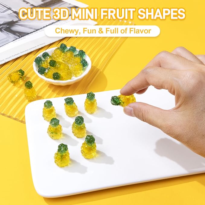 AMOS 4D Gummy Candy Pineapple Burst – 3D Pineapple Shaped, Jelly-Filled, Natural Flavor Fruit Gummy – 240g Box (Pack of 10) – Fruit-Filled Gummy Treats for Kids and Adults
