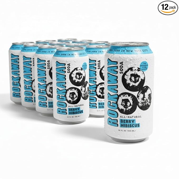 ROCKAWAY Berry Hibiscus Soda Drinks - Low calorie drinks made from Real Fruit Juice, All Natural - Soda Pop Drinks Gluten Free, Vegan, GMO Free - 12oz (12 Pack)