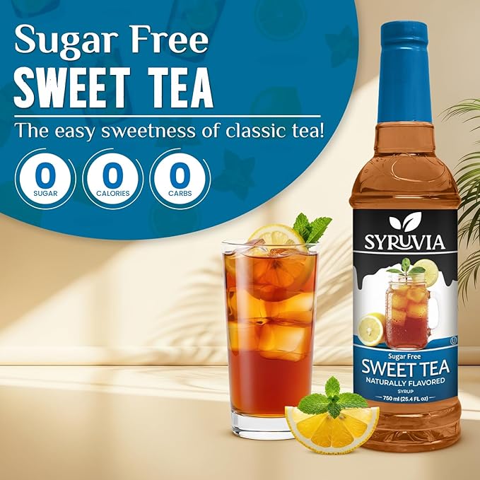 Syruvia Sugar Free Sweet Tea Flavored Syrup for Drinks, Cocktails, Lemonades, Iced Teas and Desserts – 25.4 fl oz