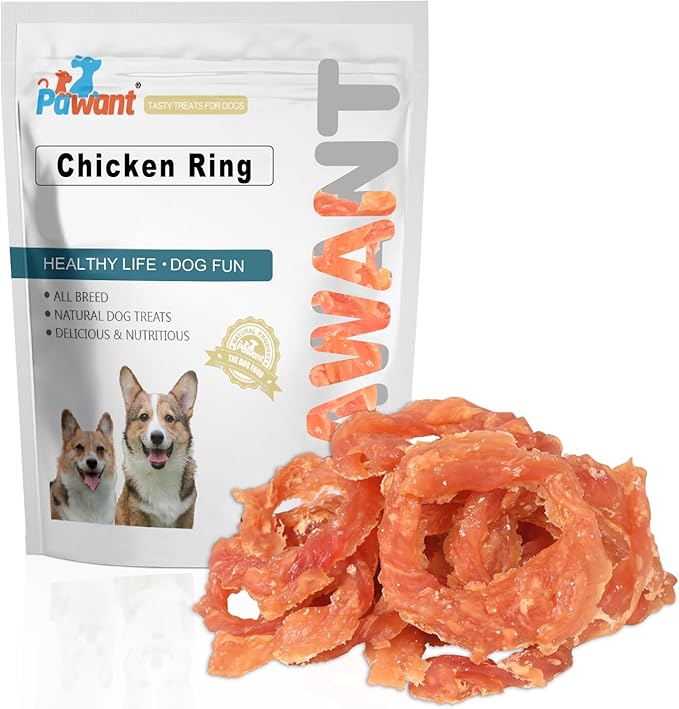 Pawant Chicken Rings Dog Treat Snacks Puppy Treats Natural Chicken Rawhide-Free Soft Healthy for Small Medium and Large Breed 454g