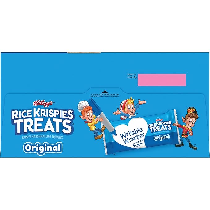 Rice Krispies Treats Crispy Marshmallow Squares, Kids Snacks, Snack Bars, Original, 12.4oz Box (16 Bars) (Pack of 2)