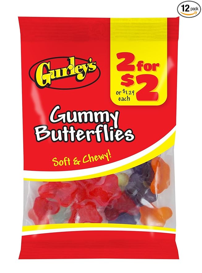 Gurley's Gummi Butterflies, Colorful and Flavorful Chewy Candy (Pack of 12)