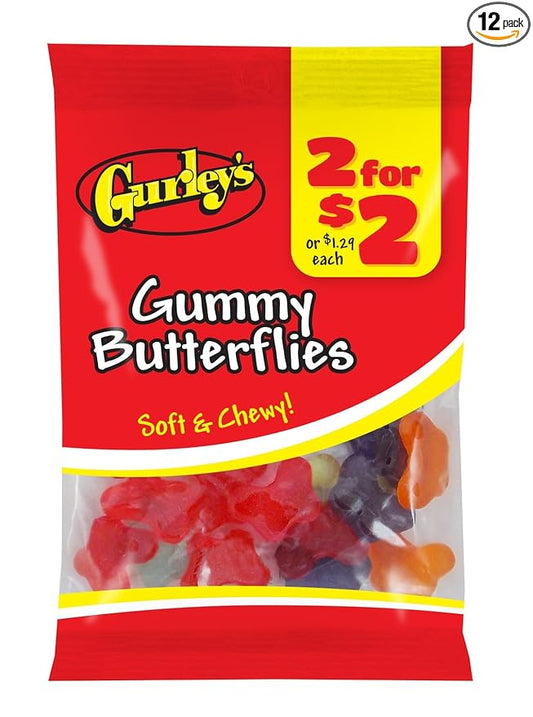 Gurley's Gummi Butterflies, Colorful and Flavorful Chewy Candy (Pack of 12)