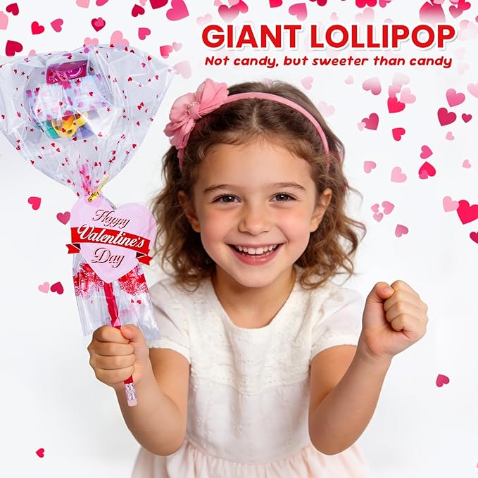 24Pack Valentines Day Gifts Giant Lollipop Stationery with Valentine Cards, Perfect for Exchange Party Supplies Classroom Exchange School Boys Girls Party Favors Party Favors Goodie Bag