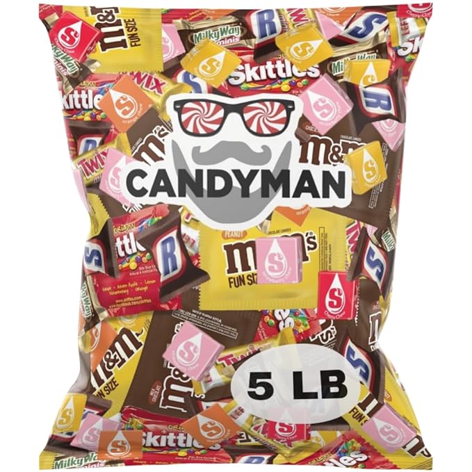 CANDYMAN Bulk Assorted Candy Variety Pack Individually Wrapped Chocolate & Candy Mix, 5 Pound Party Bag Assortment for Holiday Treats, Office Snacks, Gifting, & Favors