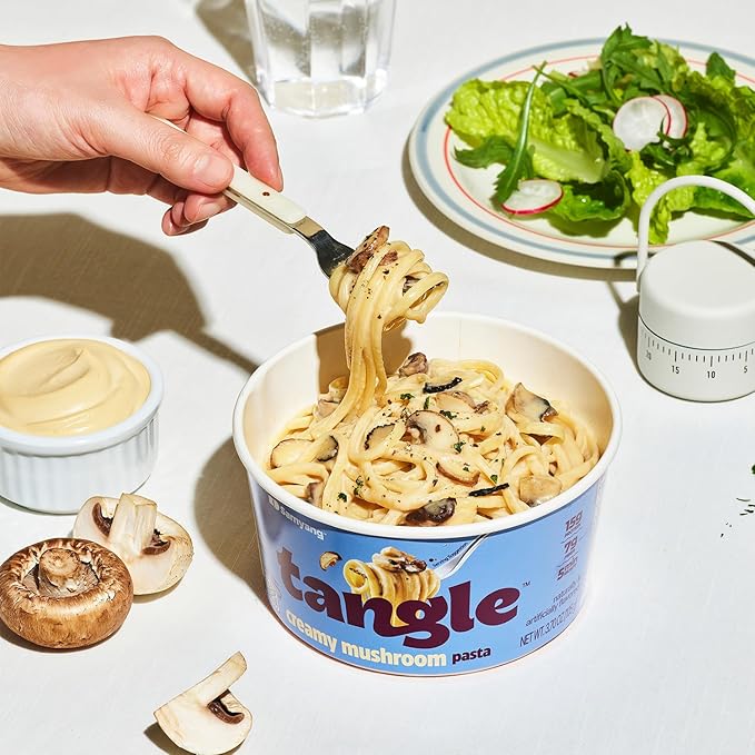 Samyang Tangle Creamy Mushroom Pasta Bowl | Linguine Pasta | Mukbang | 15g of Protein | 7g of Fiber | Chick Pea based | Easy Prep | Convenient | 6 Bowls