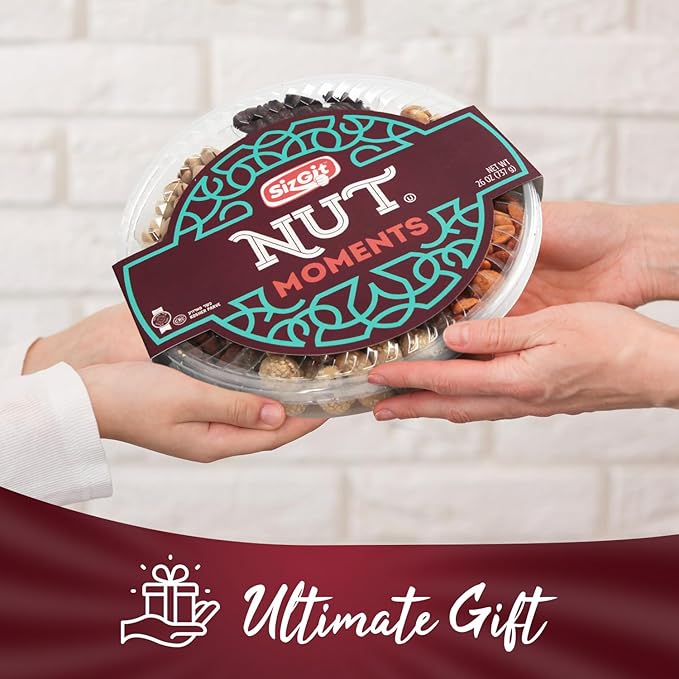 SizGit Nut Gift Baskets, 26oz Mixed Nut Gift Box of 6 Sectional Platter, Ideal Nut Assortment for Holidays, Birthdays, Celebrations, Anniversaries, Corporate Occasions and Everyday Snacking