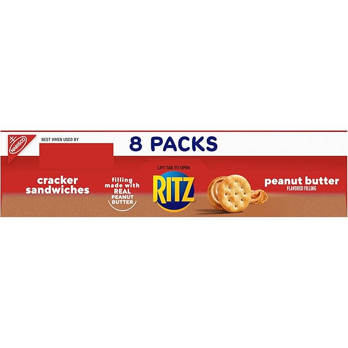 RITZ Peanut Butter Sandwich Crackers, Lunch Snacks, 48 Snack Packs (6 Boxes, 6 Crackers Per Pack)