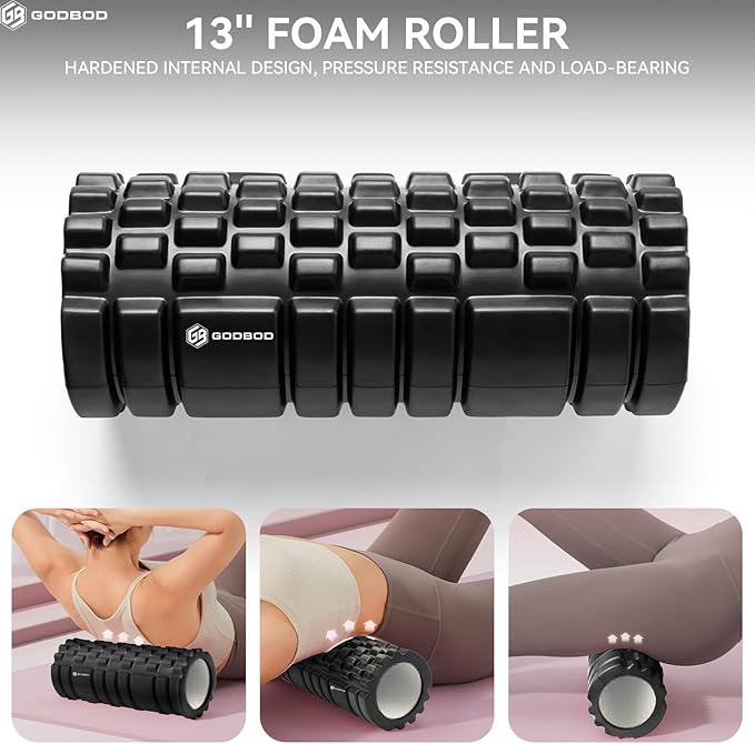 Strong Foam Roller - Deep Tissue Medium Density Muscle Massager with Myofascial Trigger Point Release, Back Massage Roller for Soreness and Mobility 13 x 5.5 Inch