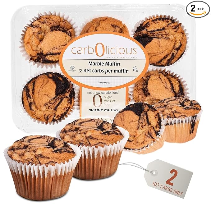 Low Carb Marble Muffins 12 Pcs (2-Pack) by Carb-o-licious - Delicious Keto Mini Muffins with Only 2 Net Carbs, 9g Protein - Sugar Free Cupcake Style Healthy Snack Made, Almond Flour, Low-Carb Treat