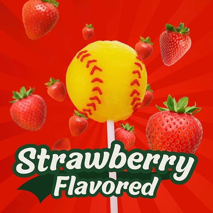 Softball Shaped Lollipops, Individually Wrapped Candy Suckers, Perfect Team Party Treats, Strawberry Flavored, 24 Count