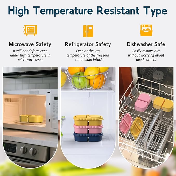 6 Pack Reusable Silicone Snack Containers with Lids, Mini Containers 2 Compartments, Portable Silicone Food Storage Box for Picnic, Lunch, Office (6)