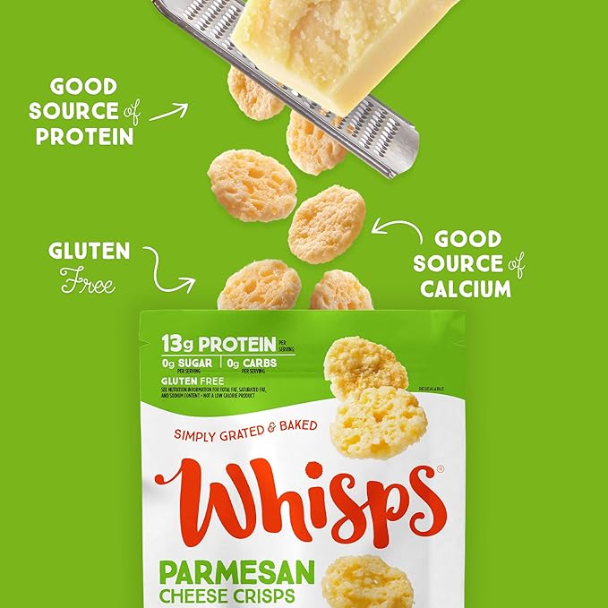 Whisps Cheese Crisps Parmesan Cheese | Protein Chips | Healthy Snacks | Protein Snacks, Gluten Free, High Protein, Low Carb Keto Food (6 Oz, 2 Pack)