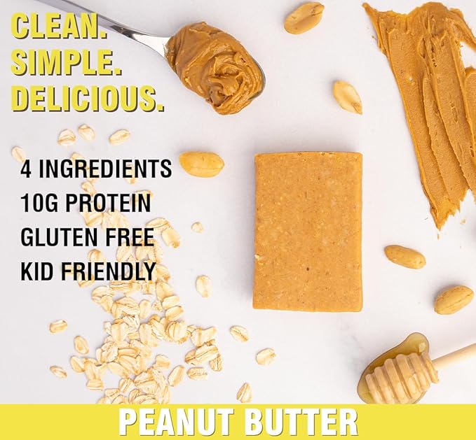 KiZE Energy Bars - Peanut Butter - Gluten Free, Non-GMO, and High Protein Meal Replacement Energy Bars, Clean and Simple Food Ingredients - 10g High Protein Snacks, (10 Count)