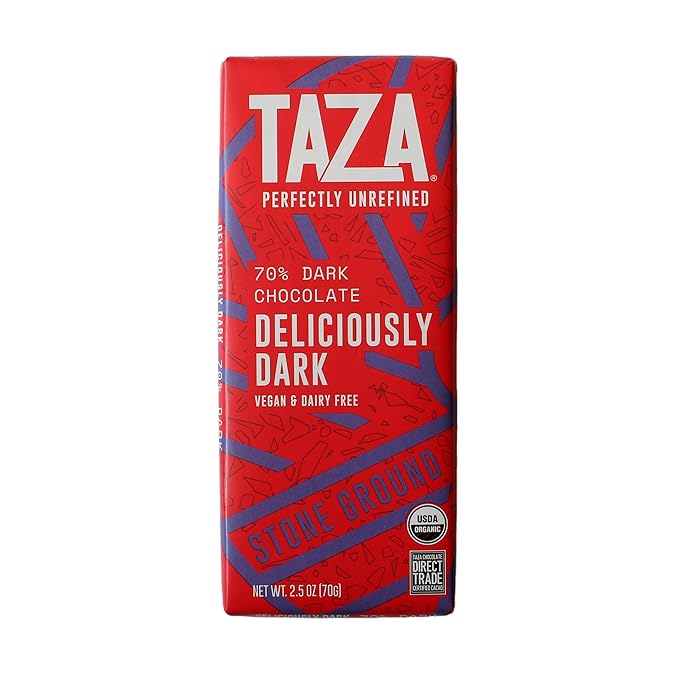 Taza Chocolate Organic Amaze Bar 70% Stone Ground, Deliciously Dark, 2.5 Ounce (10 Count), Vegan