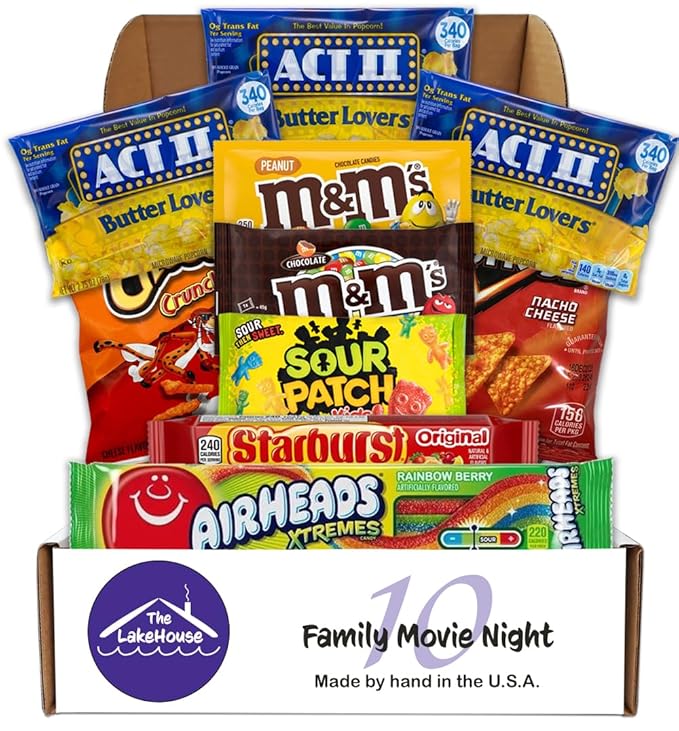 Movie Candy Popcorn Snacks Basket - Movie Night Supplies - Snack Box Care Package Gift Baskets - Binge Watching - Date Night - Family, Couples, Kids, Dates, Students, Birthday by The LakeHouse