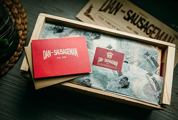 Dan the Sausageman's Signature Gift (Favorite) Gourmet Gift Basket Featuring Smoked Summer Sausage, Savory SeaBear Salmon, Wisconsin Cheese, Sweet Hot Mustard, and a Reuseable Keepsake Wood Pine Crate