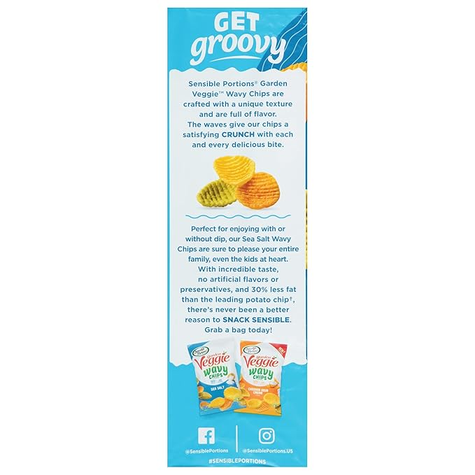 Sensible Portions Garden Veggie Wavy Chips, Sea Salt, 5 Oz (Pack of 12)