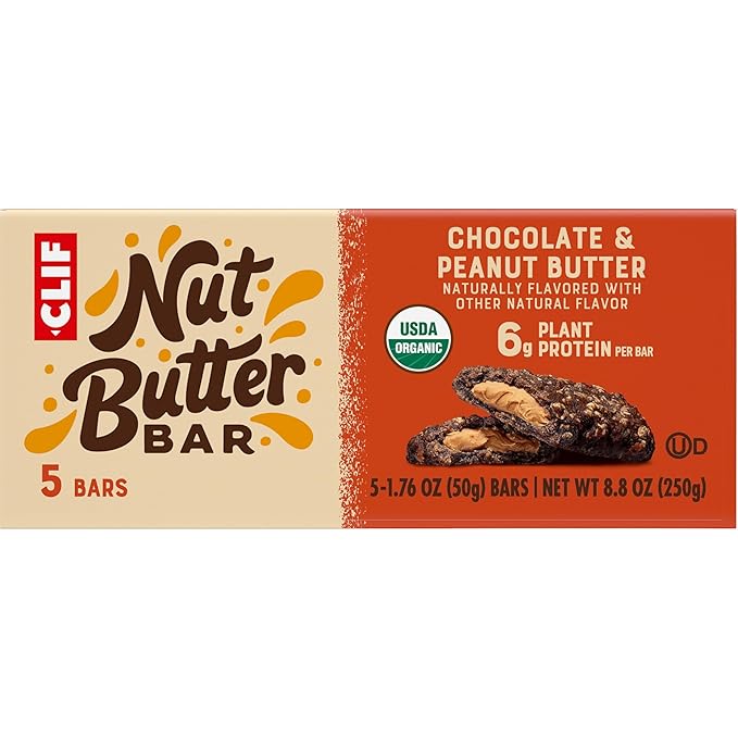 CLIF Nut Butter Bar - Chocolate Peanut Butter - Energy Snack Bars - Non-GMO - USDA Organic - Plant Based - Low Glycemic - 1.76 oz. (5 Pack)