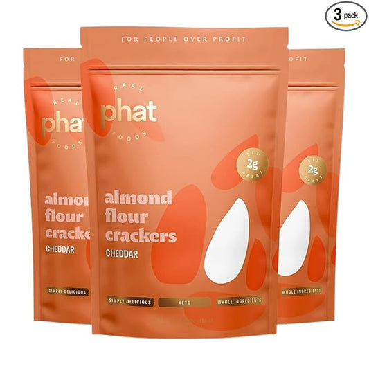 Cheddar Almond Flour Crackers by Real Phat Foods - Low Carb, Gluten-Free Keto Snack - Pack of 3 (Cheddar)