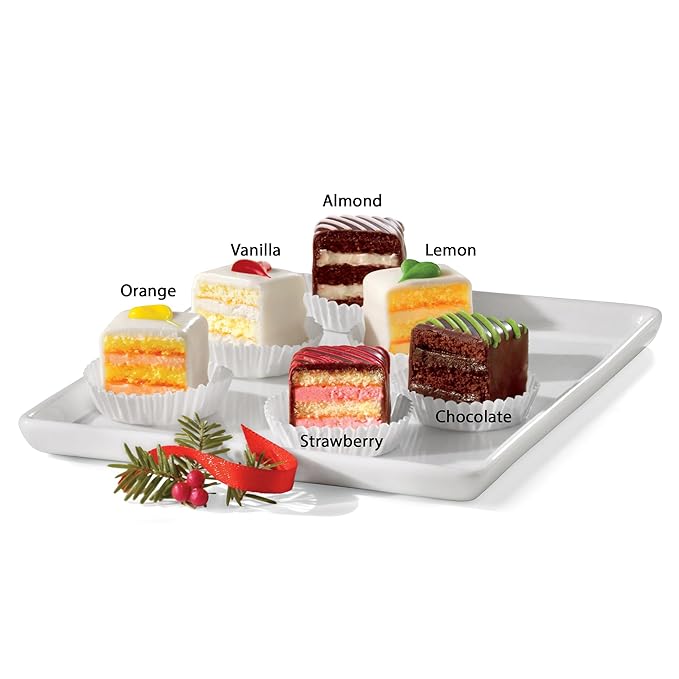 The Swiss Colony Christmas Petits Fours - Assorted Chocolate and Gourmet Mini Layer Cakes Holiday Gift Pack of 24 with Traditional Old Fashioned Candy Assortment with Hard Candy, Ribbons, and More