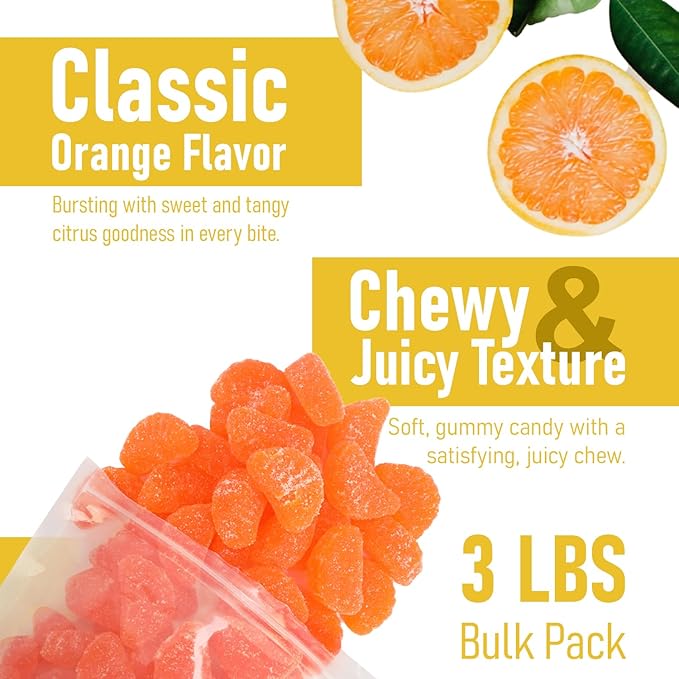 Orange Slices Gummy Candy, in Resealable Bag No Preservatives (3 Lbs)