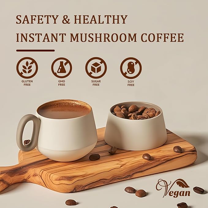 Mushroom Coffee | Enhanced Focus, Boosted Immunity, Improved Energy | 6 Adaptogenic Mushrooms: Cordyceps, Reishi, King Trumpet, Shiitake, Lion's Mane & Turkey Tail | 45 Servings
