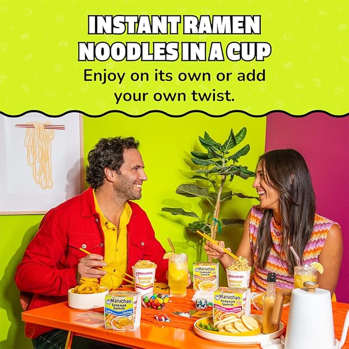 Maruchan Instant Lunch Ramen Noodles, Lime Chili with Shrimp – Japanese-Style Instant Noodle Soup, Quick & Easy Meal – 2.25 Oz Cup, Pack of 12