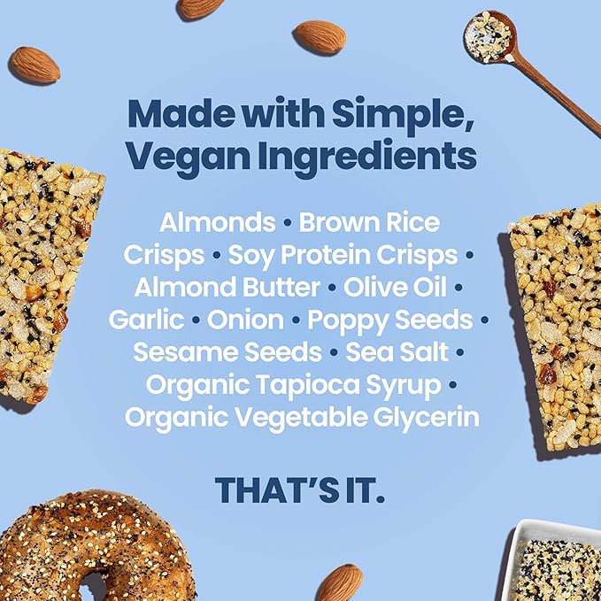 Afar Savory Protein Bars – Low Sugar, High Protein – Healthy Snacks for Adults – Meal Replacement Bar – Rice Crispy Texture – Vegan, Gluten Free (8 Bars, American Everything Bagel)