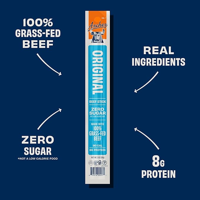 Archer Jerky Beef Jerky Sticks - Grass Fed Beef Snack, Individually Wrapped, Bulk Snack Packs, Gluten Free, Paleo, Keto - 1 oz Meat Sticks (Pack of 18)