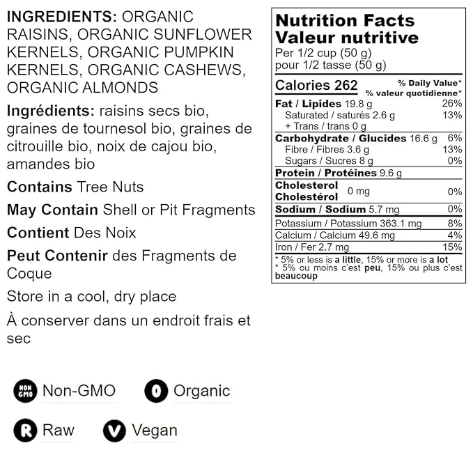Organic Raw Seeds, Nuts and Raisins Mix, 4 Pounds - Raw and Non-GMO Trail Mix Contains Walnuts, Almonds, Cashews, Hazelnuts, and Raisins. Vegan Superfood Snack, Kosher, No Added Sugar and Oil, Bulk