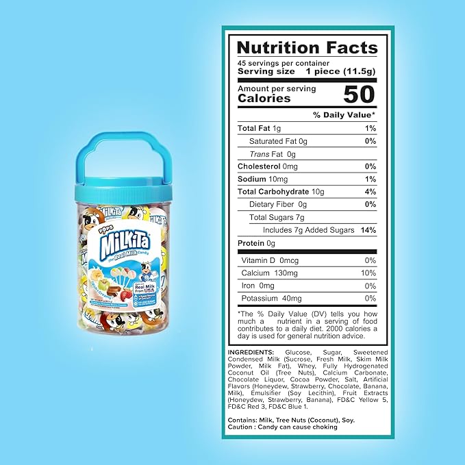 Milkita The Real Milk Candy Lollipop Jar – Low-Sugar, Assorted Healthy Sweets with Real Milk for Kids & Adults – Fat Free & Gluten Free Candy with Calcium for Everyday Indulgence (45 Count Jar)