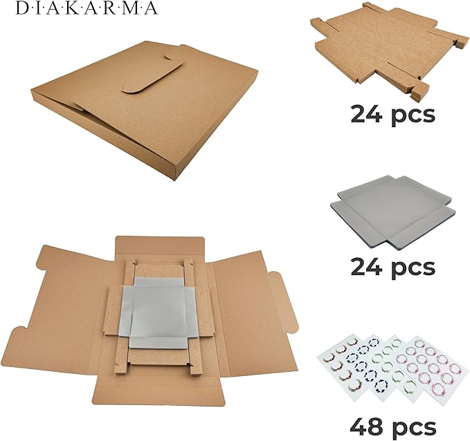Diakarma Gift Boxes with Clear Cover, Bakery Treat Boxes for Small Cakes, Cookies, Desserts, Donuts, Pastries, Gifts, and Party Favors – Durable & Elegant (24 Pieces Brown Kraft, 6"x6"x1.2")