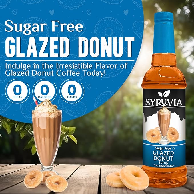 Syruvia Sugar Free Coffee Syrup, Glazed Donut Flavored Syrup for Drinks, Lattes, and Desserts – 25.4 fl oz