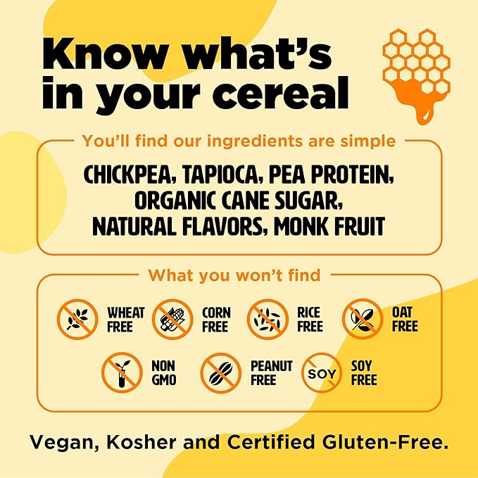 Three Wishes Grain-Free & Protein Cereal - Healthy, Low Sugar & Gluten-Free Breakfast Cereal - Low Carb, Plant-Based, Vegan & Non-GMO - Honey, 6-Pack