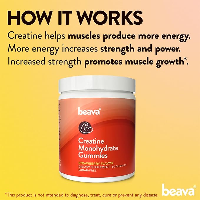 Creatine Monohydrate Gummies - 30 Servings - Vegan Creatine Chews for Muscle Growth, Muscle Recovery, Workout Recovery, Anaerobic Endurance - No Loading Phase - No Bloating - Strawberry - No Sugar