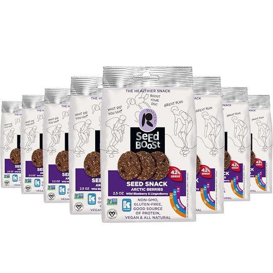 ROSTEN SeedBoost Seed Crackers (16 Pack) Artic Berries Flavor with Wild Blueberries & Lingonberries - Vegan, Non-GMO, Gluten Free (2.5oz Each)