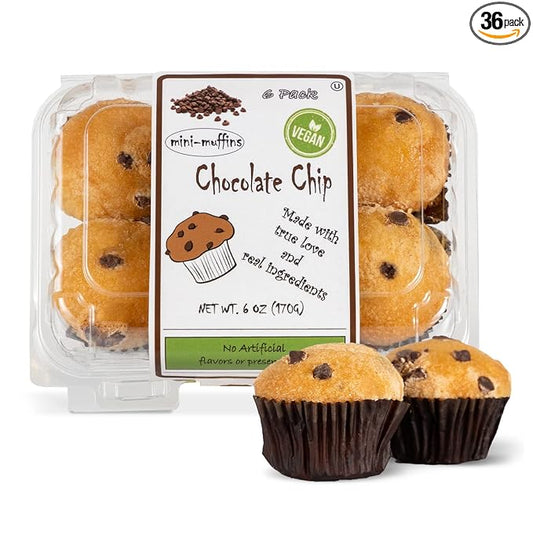 DIJAS Natural Foods Plant-Based 36-Vegan Mini Muffins ONLY $0.97-oz! Natural and Preservative Free Ingredients, Delicious Snack and Breakfast (36 Muffins) (Chocolate Chip)