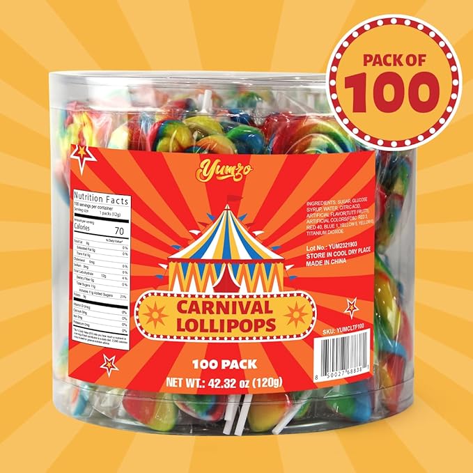 Carnival Lollipops Rainbow Twist, Swirls, and Round Lolly pops Unicorn Party Favors - Individually Wrapped Rainbow Candy Suckers & Lollipops Great for Birthday Parties, Unicorn Pinata, 100 Count