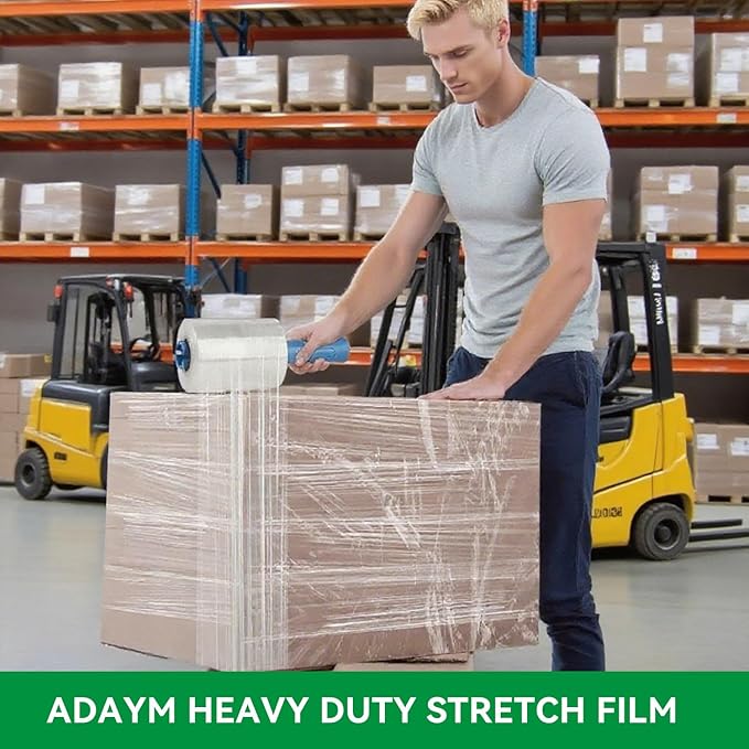 ADAYM Stretch Film Shrink Wrap Roll - 5" x 1200' - 80 Gauge 600% Stretch Self-Adhering 5 inch Mini Plastic Wrap for Moving, Packing, Shipping, Furniture & Pallet Stabilization(12 Rolls)